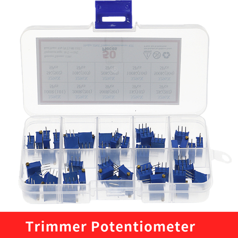 50pcs/lot 3296X series 100R 500R 1K 2K 5K 10K 20K 50K 100K 500K  multi-turn potentiometer 10K Variable resistors With box set ► Photo 1/5