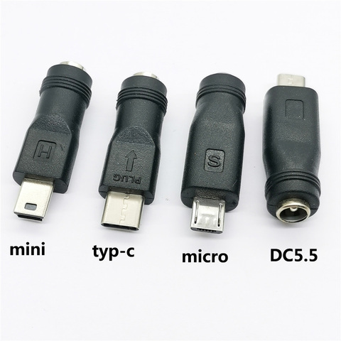 1pcs DC5.5 x 2.1 mm Female to Type-c Mini / Micro USB Male 5 Pin DC Power Plug Connector Adapter for V8 V3 Android ► Photo 1/6