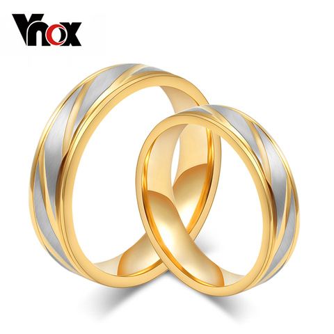 Vnox Classic Wedding Ring For Women Men Gold Color Manual Polishing Couple Gift ► Photo 1/6