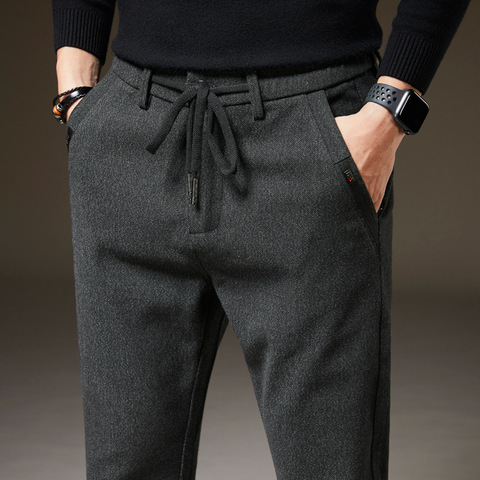 Men's Winter Fleece Warm Casual Pants Classic Style Thick Cotton Straight-leg Trousers Male Brand Men Clothing ► Photo 1/6