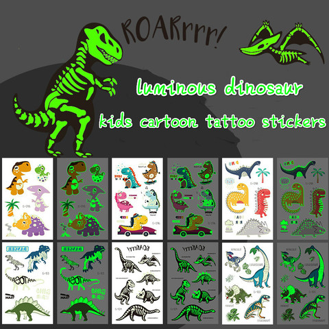 Luminous Dinosaur Kids Tattoo Stickers Cartoon Fun Glowing Stickers Temporary on Face Arm Leg for Child Body Art Decoration New ► Photo 1/6