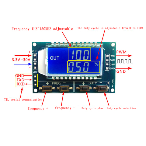 1Hz-150Khz Signal Generator PWM Board Module Pulse Frequency Duty Cycle Adjustable Module LCD Display 3.3V-30V 1Hz - 150Khz ► Photo 1/5