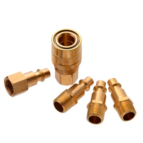 5pcs 1/4 Inch Solid Brass Quick Coupler Set Air Hose Connector Fittings NPT Plug Female Male Plugs Pneumatic Parts ► Photo 1/6