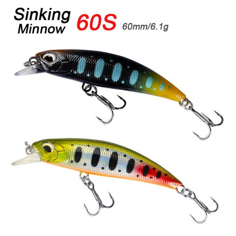 TSURINOYA New Fishing Lures Sinking Minnow 60S DW67 60mm 6.1g Bass Pike Mini Minnow Crank Wobbler Model Crank Hard Baits model ► Photo 1/6