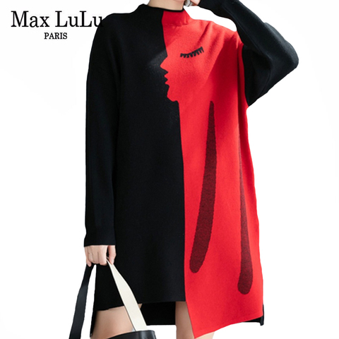 Max LuLu Korean Luxury Brand 2022 Winter Ladies Long Pullovers Womens Vintage Printed Knitted Sweaters Warm Turtleneck Clothes ► Photo 1/6