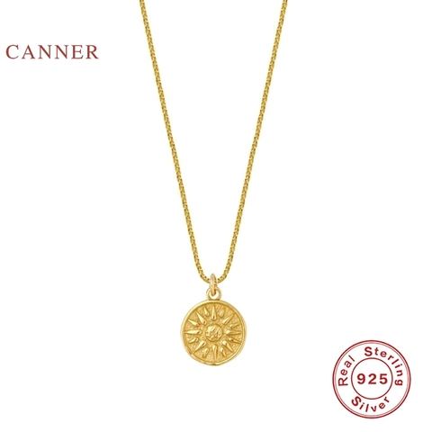 CANNER Sun Flower Real 925 Sterling Silver Necklace For Women 2022 Jewelry Charming Chain Gold 18k Choker Necklace Bijoux Collar ► Photo 1/6