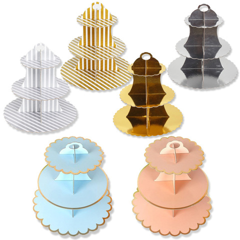 3-Layer Disposable Round Birthday Cupcake Dessert DIY Paper Craft Stand Dessert Display Rack Wedding Party Supplies Cake Tools ► Photo 1/5