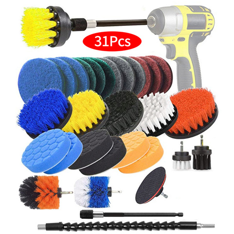 Drill Brush Scrub Pads 31 Piece Power Scrubber Cleaning Kit - All Purpose Cleaner Scrubbing Cordless Drill for Cleaning Pool Til ► Photo 1/6