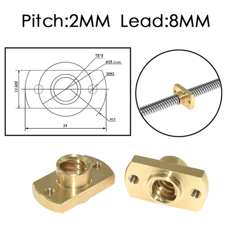 T8 lead screw nut Pitch 2mm Lead 8mm Brass T8x8mm Flange Lead Screw Nut for CNC Parts Ender 3 CR10 3D Printer Accessories ► Photo 1/6
