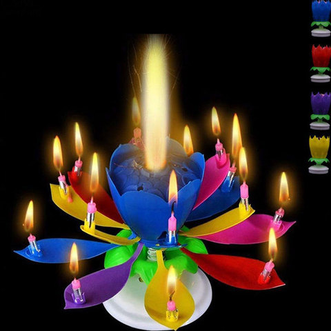 Novelty Lotus Flower Candle Birthday Cake Candles Double Layer Cake Topper Rotating Decoration For Birthday Wedding Party ► Photo 1/6