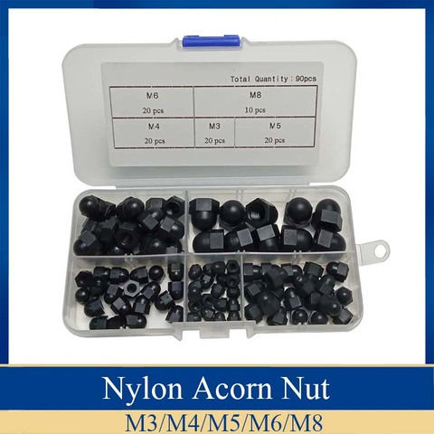 90Pcs M3-M8 Black or White Decorative Plastic Acorn Nuts Assortment kit set Protection Dome Head Decorate Cap Hex Cover Nuts ► Photo 1/6