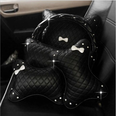 Car accessories diamond bowknot rhinestone cute fashion steering wheel cover armrest cushion headrest neck pillow ladies ► Photo 1/1