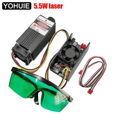 5500mw 5.5w 450NM Can adjust focus blue purple laser module wood plastic engraving,pwm TTL control laser tube diode+ goggles ► Photo 1/6