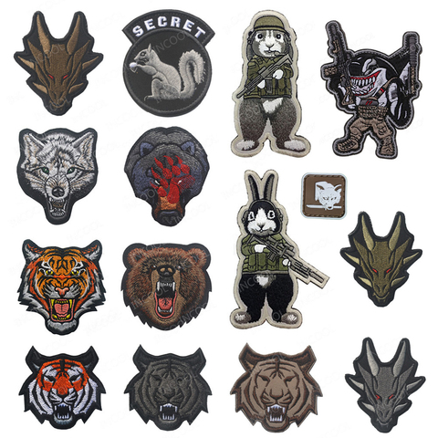 Animal Tiger Bear Wolf Bee Rabbit Dragon Embroidered Patches Tactical Military Patches Appliques Emblem Embroidery Badges ► Photo 1/6