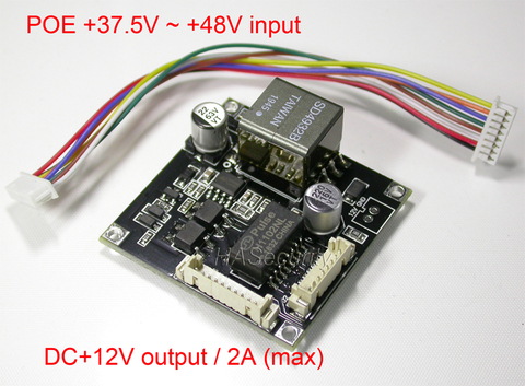 POE splitter Power Over Ethernet regulator module board input DC48V / output DC12V 2A End-Span + Mid-Span splitter IEEE802.3af ► Photo 1/3