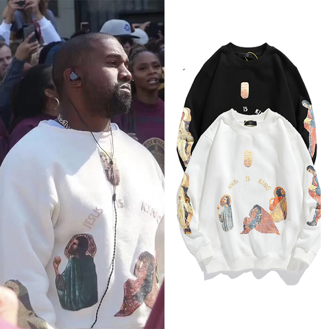 Kanye West Sweatshirts Men Streetwear Pullovers Jesus Is King Print Pullover Hoodie Plus Velvet Hip Hop Bieber Sweatshirts ► Photo 1/6