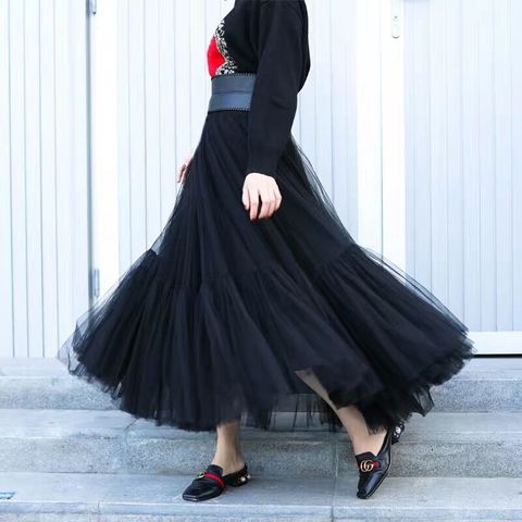 Tulle Skirts Women Pleated Mesh 3Layers Princess Tutu Skirts Sweet  Bridesmaids Midi Elastic High Waist Skirt ► Photo 1/6