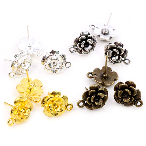 10pcs (5 pairs) 15x14mm Antique Silver Gold Bronze Plated Flower Stud Earrings Hooks Connector Link for Jewelry Making Supplies ► Photo 1/6