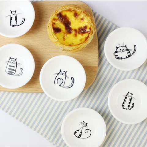 1pc Creative Cute Cat Small Saucer Shape Mini Plate Ceramics Cartoon Dish Creative Snack Plates Salad Dinner Tray Sauce Dishes ► Photo 1/6