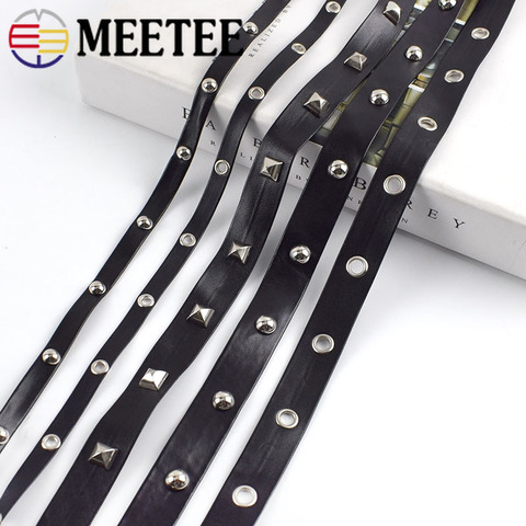 Meetee 5Meters 1/2cm Fashion Punk Rivets Leather Rope Bags Strap PU Ribbon DIY Collar Garment Decoration Leather Cods Accessory ► Photo 1/6