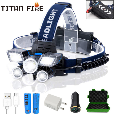 T20 LED Headlamp High Lumens LED Light Ultra Bright 9 Modes Headlight USB Rechargeable Flashlight Waterproof For Fishing Hunting ► Photo 1/6