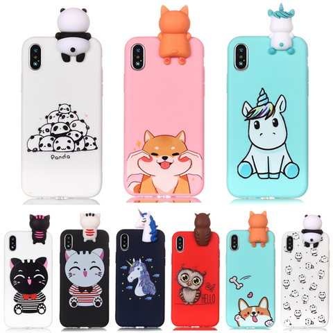 Cute 3D Unicorn Panda Owl Cat Silicone TPU Cover on For iPhone 11 12 Pro X XS Max XR 6 6S 7 8 Plus 5 5S SE 2022 Case Women Child ► Photo 1/6