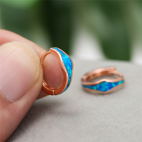 White Gold/Rose Gold Opal Stone Hoop Earrings For Women Vintage Fashion Blue/White Fire Opals Earring Female Geometric Jewelry ► Photo 1/6