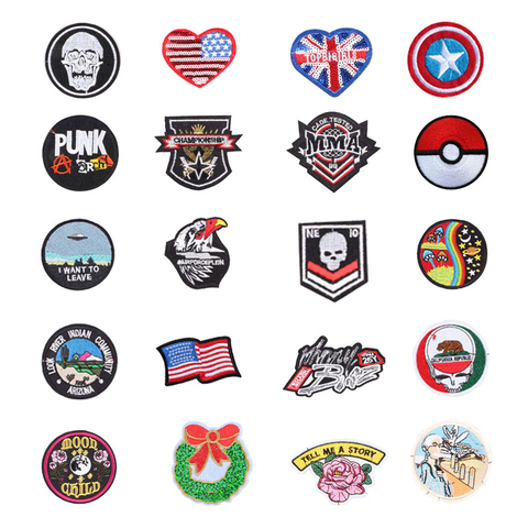 Flag Planet Things Iron On Patches For Clothing Embroidery Sewing Badge Stripe On Clothes Cute DIY Sequin Applique F ► Photo 1/6