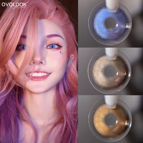 OVOLOOK-2pcs/pair New Blue Lenses Color 3 Tone Series Contact Lenses Colored Lenses for Eyes Eye Color Lens Yearly Use(Dia:14mm) ► Photo 1/6