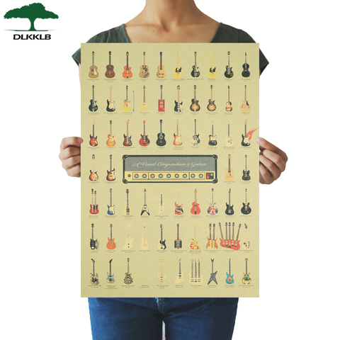 DLKKLB Guitar Collection Vintage Poster Bar Cafe Kraft Paper Vintage Wallpaper Wall Stickers Home 51.5X36cm Decorative Paintings ► Photo 1/6