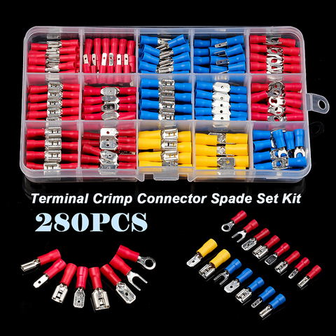 280Pcs Assorted Insulated Spade Crimp Terminal Butt Electrical Wire Cold-Pressure Terminal Set Red Blue Yellow with Box ► Photo 1/6