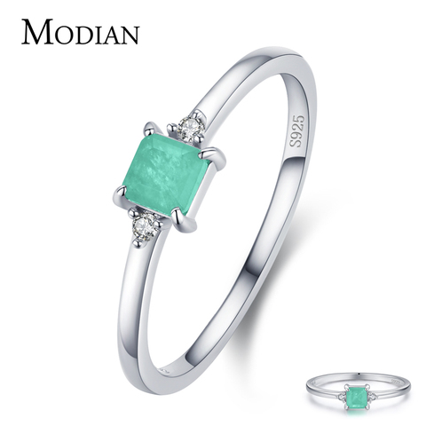 Modian New 925 Sterling Silver Fashion Emerald cut Tourmaline Finger Rings For Women Elegant Simple Paraiba Silver Fine Jewelry ► Photo 1/6