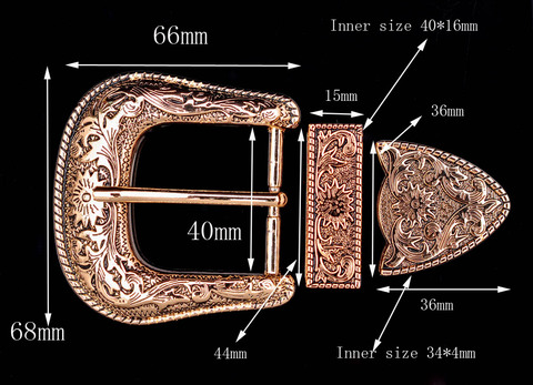 Gold Heavy Western Flower Engraved Cowboy Belt Buckle 3 Piece Set Unisex 1-1/2