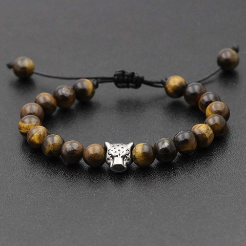 8mm Tiger Eye Stone Beads Bracelet Braided Rope Bangles Stainless Steel Leopard Animals Men Women Yoga Healing Balance Bracelets ► Photo 1/6