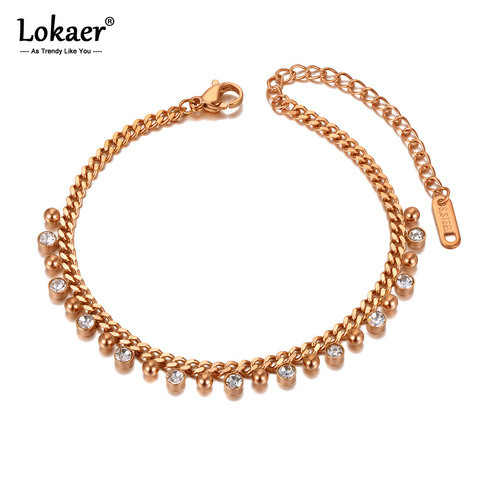 Lokaer Sparkling CZ Crystal & Ball Charm Bracelets Bangles For Women Stainless Steel Link Chain Bohemia Beach Bracelet B20179 ► Photo 1/5