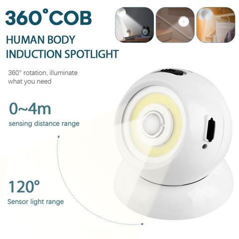 Magnetic Mini Night Light PIR Motion Sensor Rechargeable/Battery LED Night Lamp Nightlight Lamp COB Ball Wall Light ► Photo 1/6
