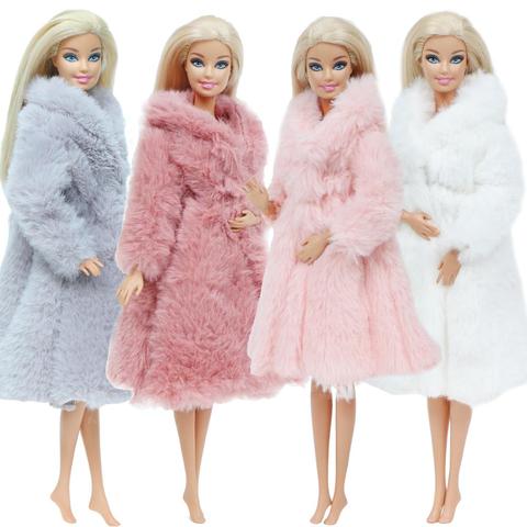 Multicolor 1 Set  Long Sleeve Soft Fur Coat Tops Dress Winter Warm Casual Wear Accessories Clothes for Barbie Doll Kids Toy ► Photo 1/6