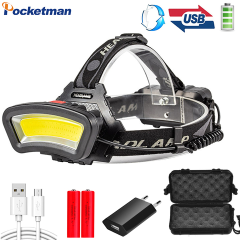 Strong Power USB Rechargeable Headlamp Use 18650 Battery Waterproof COB LED Headlight Red Light Warning Light Head Front Light ► Photo 1/6