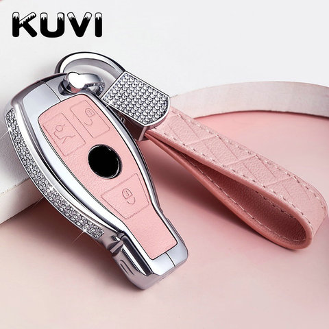 Diamond Zinc Alloy Leather Car Key Bag Case Cover Key Holder For Mercedes Benz W203 W210 W211 W124 W202 W204 AMG Accessories ► Photo 1/6