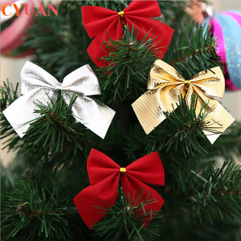 12pcs Christmas Bows Hanging Decorations Gold Silver Red Bowknot Christmas Tree Ornaments New Year 2022 Navidad Kerst Decor ► Photo 1/6