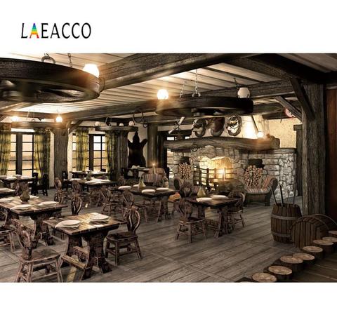 Laeacco Old Vintage Bar Wooden House Fireplace Chair Desk Interior Photography Background Photo Backdrop For Photo Studio ► Photo 1/6