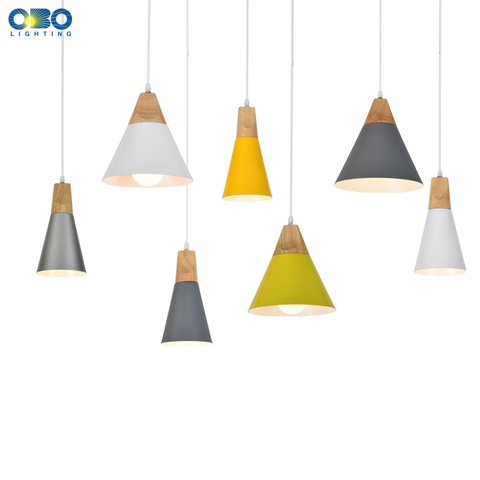 Nordic Pendant Lights Aluminum Lampshade Colorful Coffee Bedroom Loft 1.2m Cable Indoor Lighting LED Wood E27 Pendant Lamp ► Photo 1/6