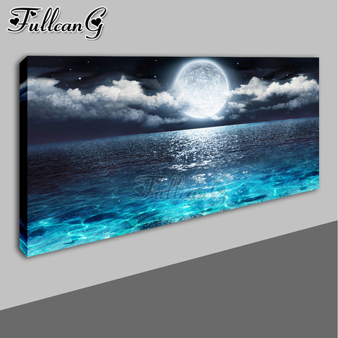 FULLCANG large 5d diy diamond painting sunset over the sea full mosaic square round embroidery rhinestone landscape decor FC1890 ► Photo 1/6