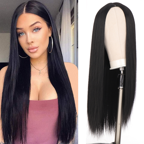 SHANGKE Long Straight Synthetic Black Middle Part Wig Heat-Resistant Fiber Two-Tone Cosplay Wig Party/Daily Wig For Women ► Photo 1/6