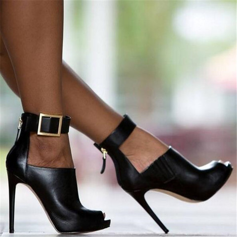 Women Pumps Ladies Sexy Buckle Strap Roman High Heels Open Toe Sandals Party Wedding Shoes Size 41 42 Black ► Photo 1/5