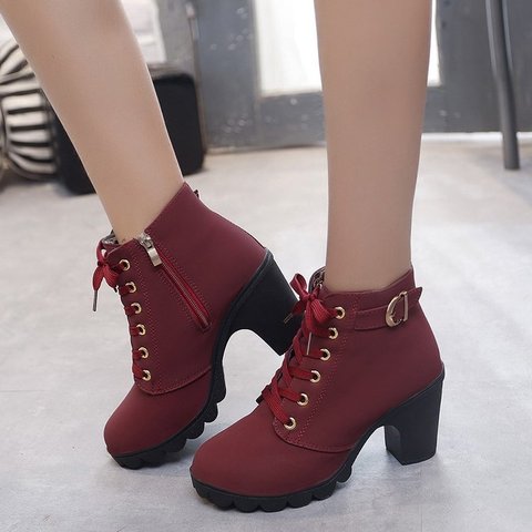 Plus Size 35-43 Winter Casual Women Pumps Warm Ankle Boots Waterproof High Heels Snow 2022 Shoes Botas Patent Botas ghn78 ► Photo 1/5