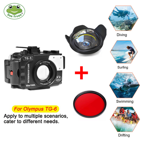 SeaFrogs TG6 60m/195ft Underwater Diving Waterproof Housing Camera Case for Olympus TG-6 Waterproof Camera Bags w Wet Dome Port ► Photo 1/6
