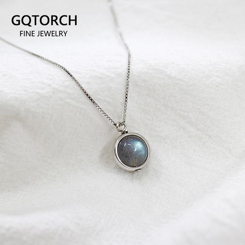 Real Pure 925 Sterling Silver Labradorite Pendant Necklace With Box Chain Simple Elegant Natural Stone Pendant For Women ► Photo 1/1