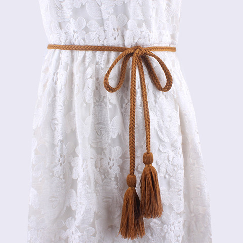 fashion women tassel Braided waistband Twist weaving knitted belt decorated rope for dresses shirt brown black cotton string ► Photo 1/6