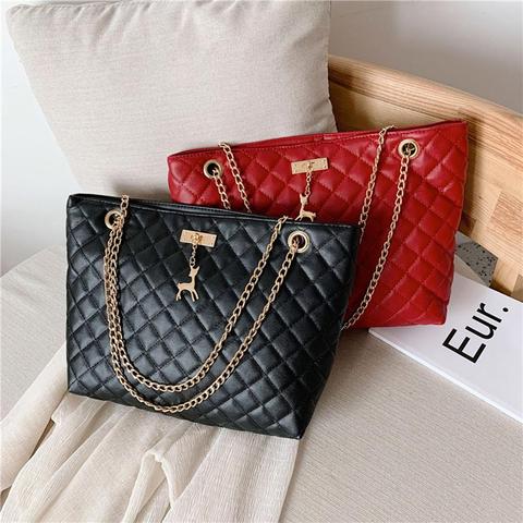 Elegant Lady Diamond Lattice Handbag Fashion Women Solid Color Large Capacity Crossbody Bags Thin Gold Chain Shopping Totes ► Photo 1/6